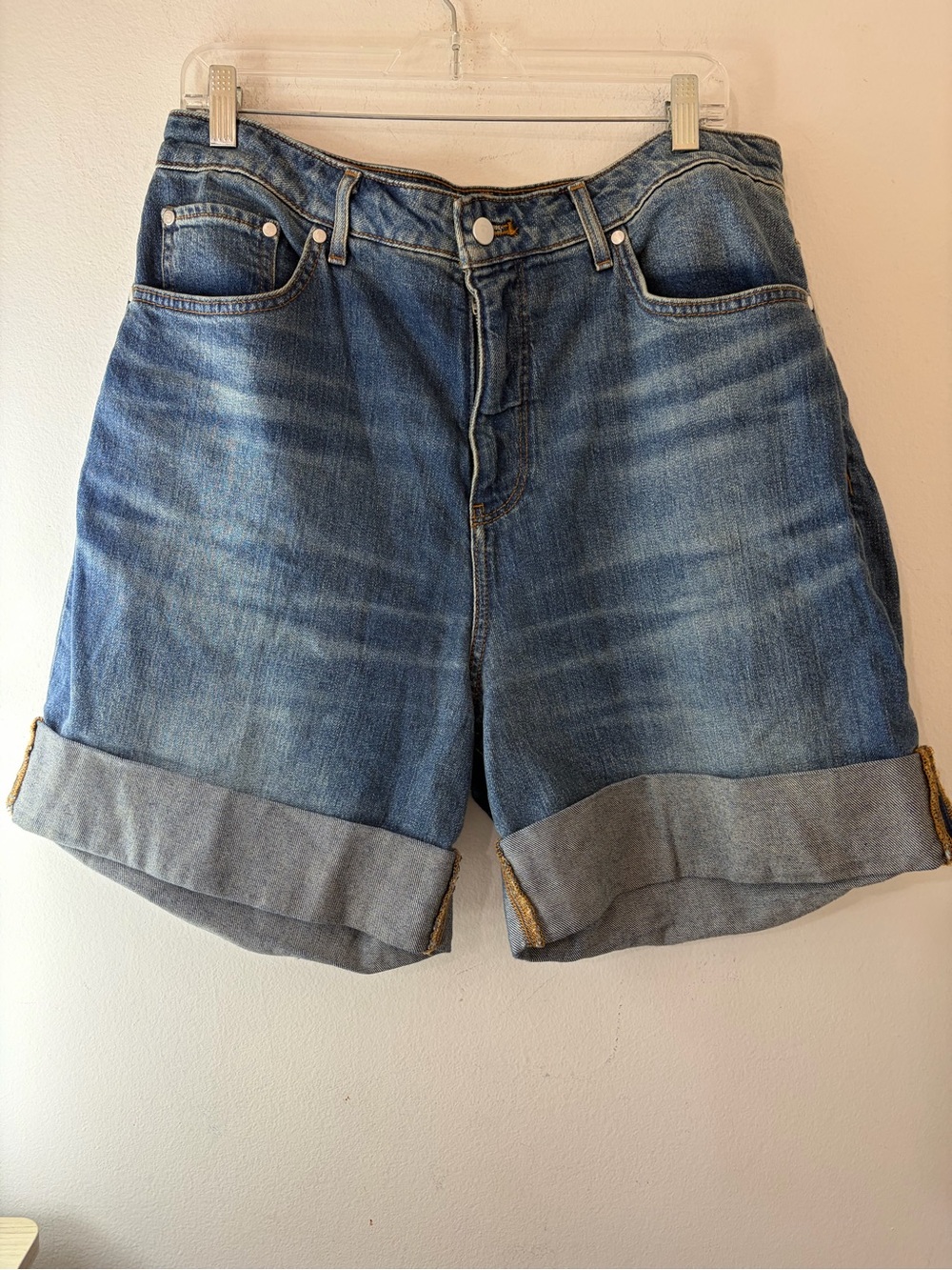 Pilcro Medium Blue Rolled Cuff Denim Bermudas
